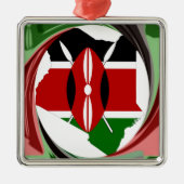 Kenia Viering Kleurrijke Vlag Kaart Vector Kunstwe Metalen Ornament (Voorkant)