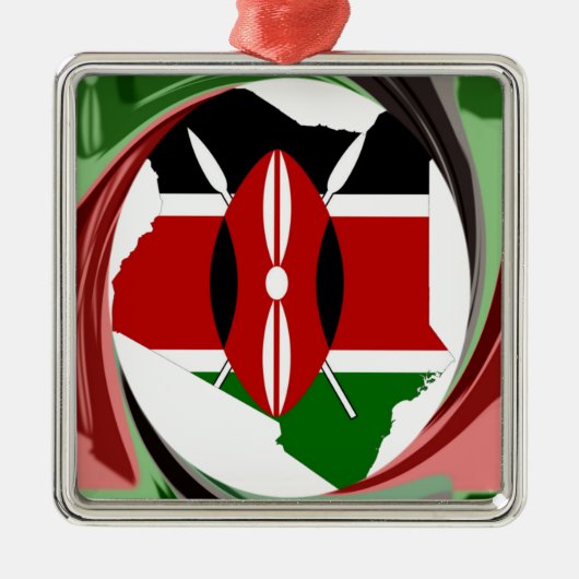 Kenia Viering Kleurrijke Vlag Kaart Vector Kunstwe Metalen Ornament (Voorkant)