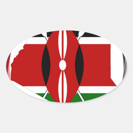 Kenia Viering Kleurrijke Vlag Kaart Vector Kunstwe Ovale Sticker (Voorkant)