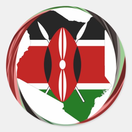 Kenia Viering Kleurrijke Vlag Kaart Vector Kunstwe Ronde Sticker (Voorkant)