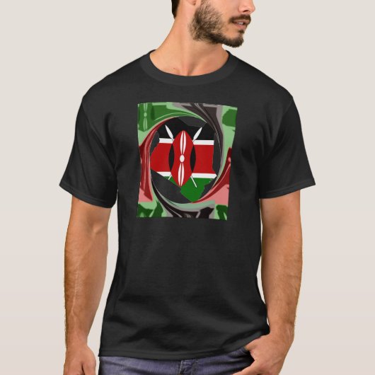 Kenia Viering Kleurrijke Vlag Kaart Vector Kunstwe T-shirt (Voorkant)
