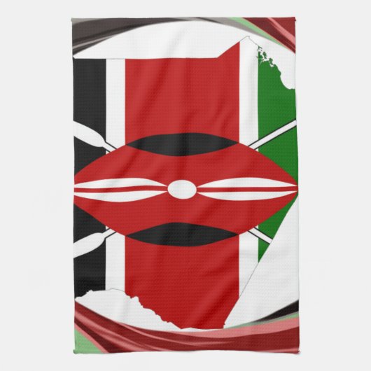 Kenia Viering Kleurrijke Vlag Kaart Vector Kunstwe Theedoek (Verticaal)