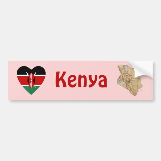Kenia Vlag Hart + Landkaart Bumpersticker (Voorkant)