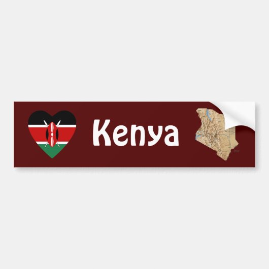 Kenia Vlag Hart + Landkaart Bumpersticker (Voorkant)