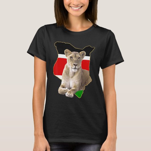 Kenia Vlag Leeuwin Afrika T-shirt (Voorkant)