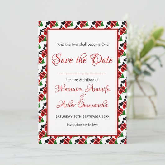 KENIA Wedding Christelijke Custom Celebration RED Save The Date (Staand voorkant)