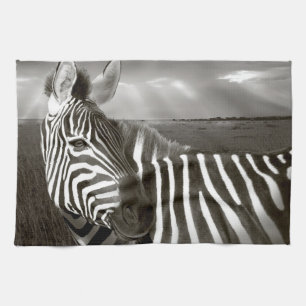 Kenia. Zwart en wit van zebra en vlakte. Theedoek