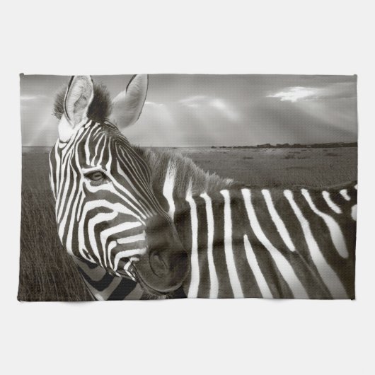 Kenia. Zwart en wit van zebra en vlakte. Theedoek (Horizontaal)