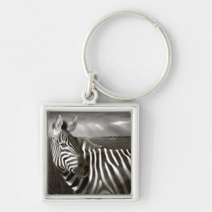 Kenia. Zwart & wit van zebra en vlakte. Sleutelhanger