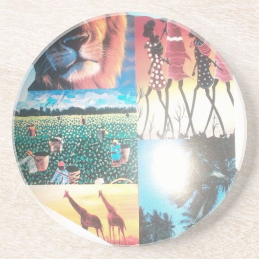 Keniaans tapijt: wildlife, cultuur en kuststrand zandsteen onderzetter (Voorkant)