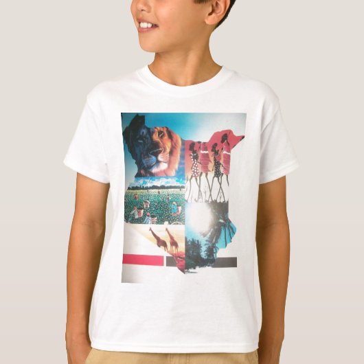Keniaans tapijt: Wildlife, Cultuur & Kuststrand T-shirt (Voorkant)