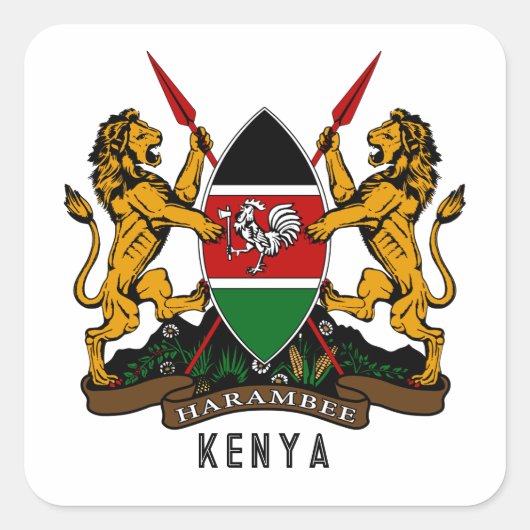 Keniaans wapen vierkante sticker (Voorkant)