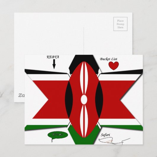 Keniaanse vlag Safari Design: Bucket List Briefkaart (Voorkant / Achterkant)