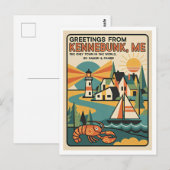 Kennebunk Maine Retro Kunstprint Briefkaart (Voorkant / Achterkant)