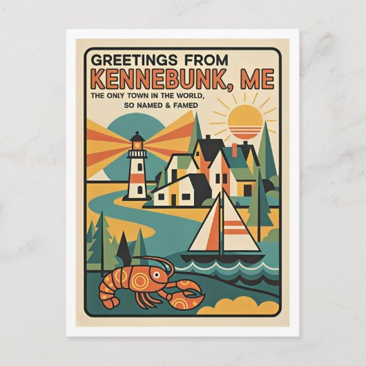 Kennebunk Maine Retro Kunstprint Briefkaart (Voorkant)