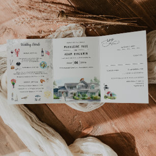 Kennebunk Maine   Shore Wedding Drieluik Uitnodiging
