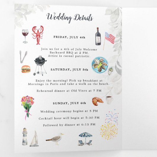 Kennebunk Maine | Shore Wedding Drieluik Uitnodiging (Binnenzijde eerst)