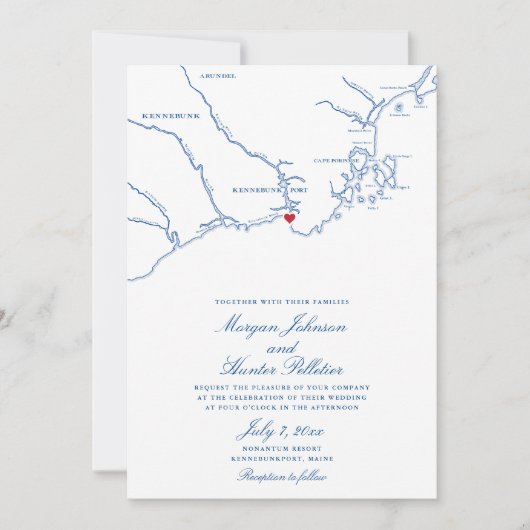 Kennebunkport All-in-One QR-code RSVP Bruiloft Kaart (Voorkant)