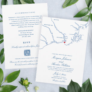 Kennebunkport All-in-One QR-code RSVP Huwelijk Kaart