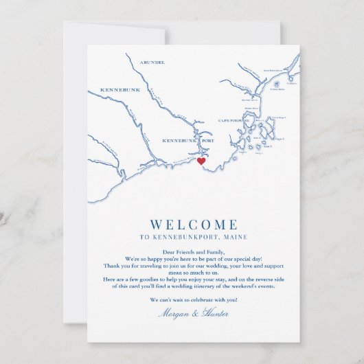 Kennebunkport Maine Bruiloft Welkomstroute Bedankkaart (Voorkant)