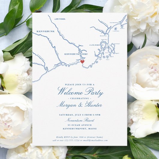 Kennebunkport Maine Elegant Bruiloft Welkomstfeest Kaart