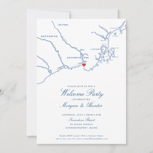 Kennebunkport Maine Elegant Bruiloft Welkomstfeest Kaart (Voorkant)
