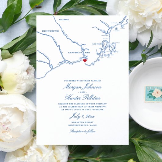 Kennebunkport Maine Elegant Marine Kaart Bruiloft