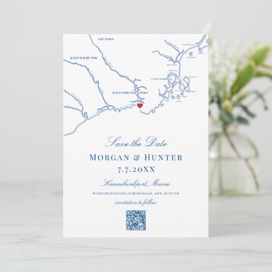 Kennebunkport Maine Elegante kaart QR-code Huwelij (Staand voorkant)