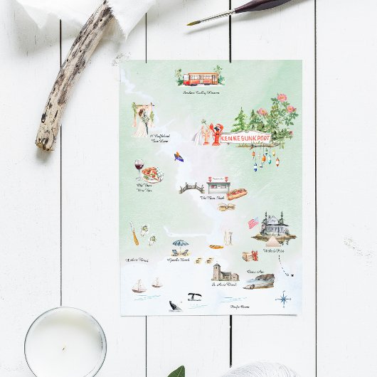 Kennebunkport Maine | Geïllustreerde trouwkaart Kaart