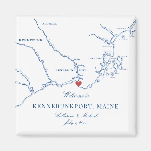 Kennebunkport Maine Kaart Huwelijksgunst Magneet (Voorkant)