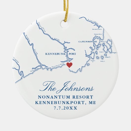 Kennebunkport Maine Kaart Trouwfoto Kerst Keramisch Ornament (Voorkant)