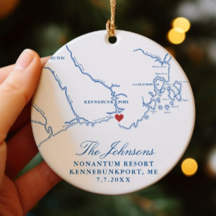 Kennebunkport Maine Kaart Trouwfoto Kerst Keramisch Ornament