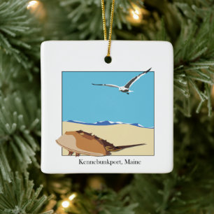 Kennebunkport, ME Hoefijzer Krab Seagull Beach Keramisch Ornament