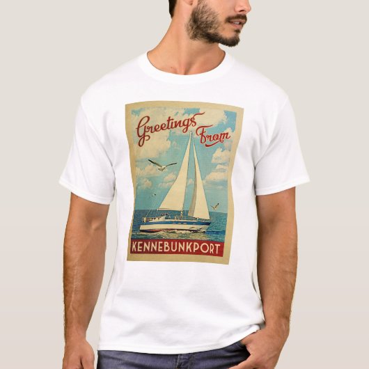 Kennebunkport Sailboot Vintage Travel Maine T-shirt (Voorkant)