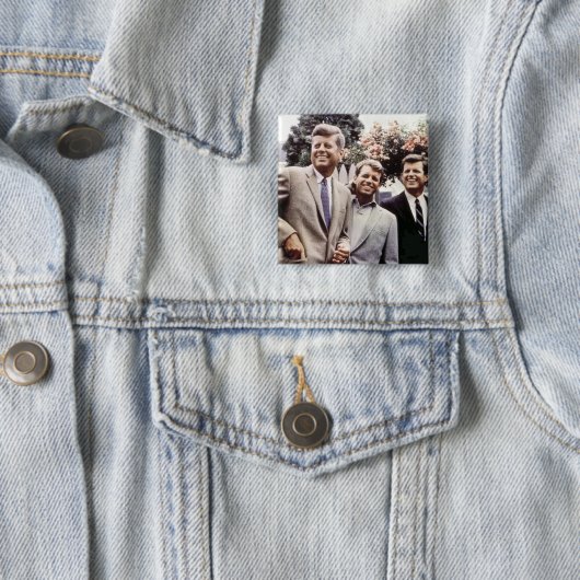 Kennedy Brothers, President John, Robert & Ted Vierkante Button 5,1 Cm (In situ)