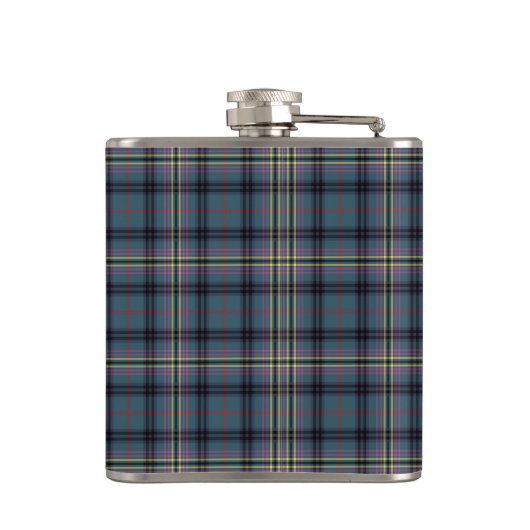 Kennedy Clan Ancient Tartan Blauwgroen Blauw Plaid Heupfles (Achterkant)