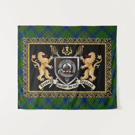 Kennedy Clan Badge & Motto w/Lions Wandkleed (Voorkant (horizontaal))