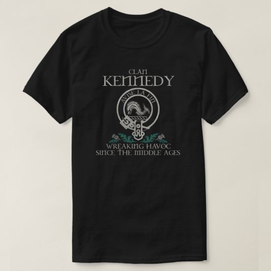 Kennedy Clan crest Schotse achternaam tartan Thist T-shirt (Design voorkant)