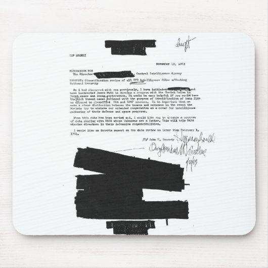 Kennedy memo uit 1963 over de UFO Muismat (Voorkant)