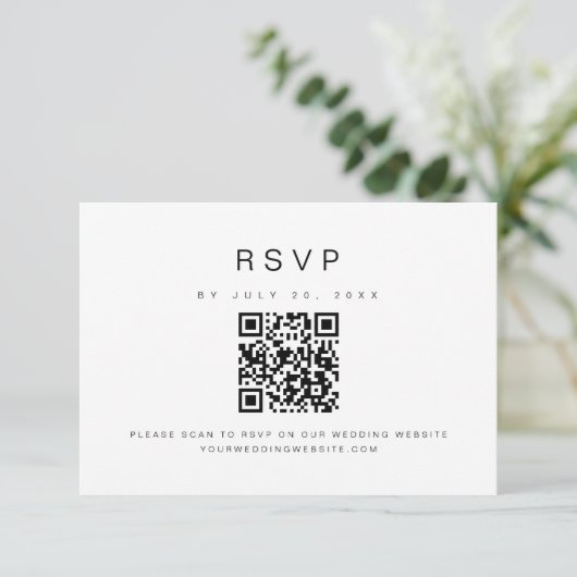 KENNEDY Modern Minimalist QR Code Weddenschap RSVP Kaart (Staand voorkant)