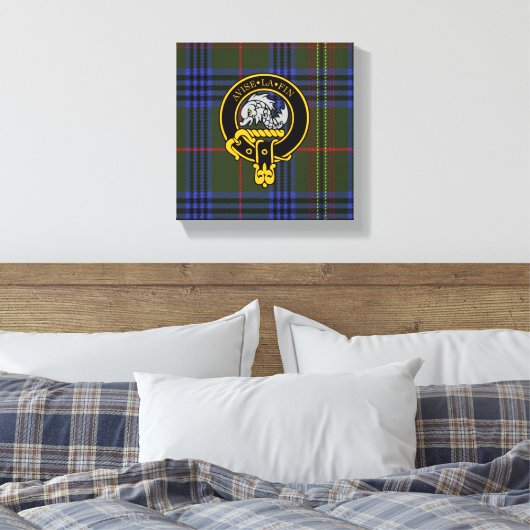 Kennedy Scottish Crest en Tartan Canvas print (Insitu (Slaapkamer))