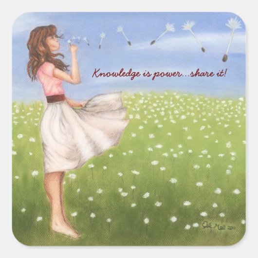 Kennis is macht... deel het! vierkante sticker (Voorkant)