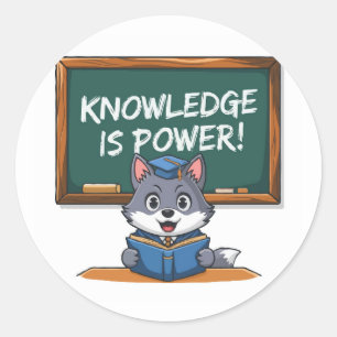 Kennis is macht - Leraar Kat Terug naar School Ronde Sticker