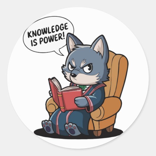 Kennis is macht - Wijze wolf terug naar school Ronde Sticker (Voorkant)