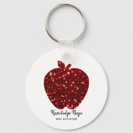 Kennis Ninja Faux Glitter Red Apple Teacher Sleutelhanger