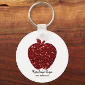 Kennis Ninja Faux Glitter Red Apple Teacher Sleutelhanger (Voorkant)