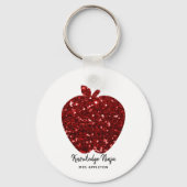 Kennis Ninja Faux Glitter Red Apple Teacher Sleutelhanger (Achterkant)