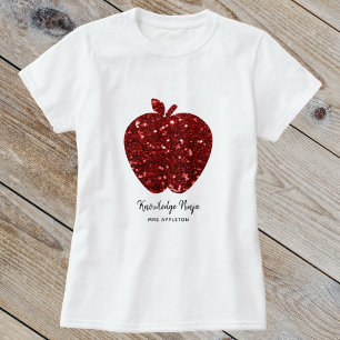 Kennis Ninja Faux Glitter Red Apple Teacher T-shirt