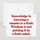 Kennis vs. wijsheid tomaat editie briefkaart (Voorkant / Achterkant)