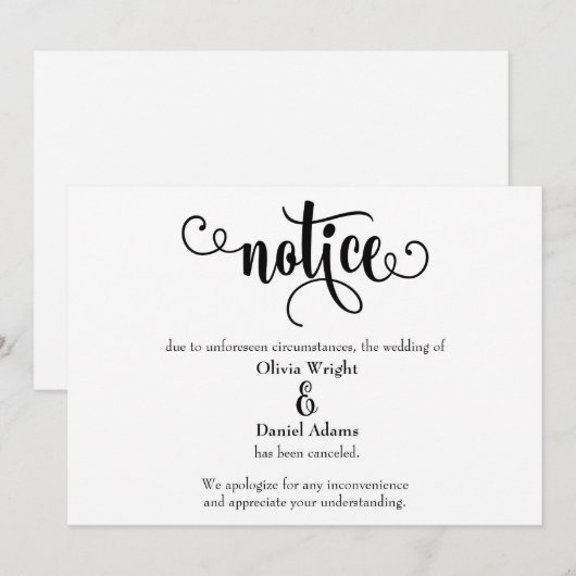 Kennisgeving Typografie Afgelaste Trouwkaart Aanko Kaart (Voorkant / Achterkant)